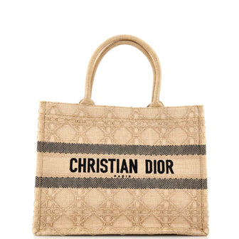 Christian Dior Book Tote Cannage Embroidered Raffia Medium