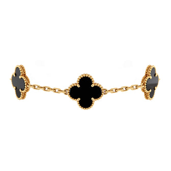 Van Cleef & Arpels Vintage Alhambra 5 Motifs Bracelet 18K Yellow Gold and Onyx