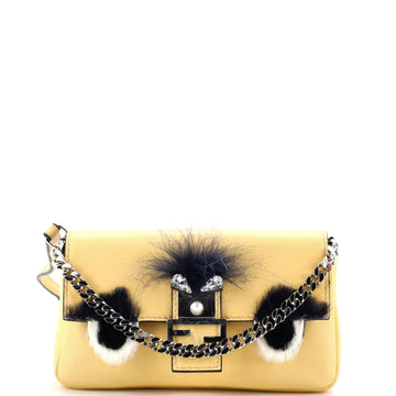 Fendi Monster Baguette Leather and Fur Micro