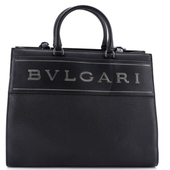 Bvlgari Logo Convertible Tote Embroidered Leather Medium