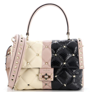 Valentino Garavani Candystud Top Handle Bag Quilted Leather and Python Medium