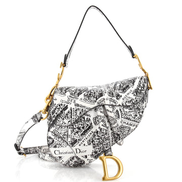 Christian Dior Saddle Handbag with Strap Printed Leather Medium