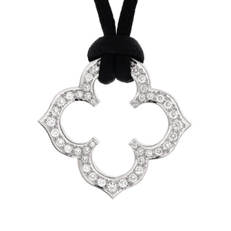 Cartier Quatrefoil Pendant Necklace 18K White Gold with Diamonds and Satin