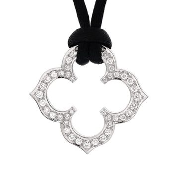 Cartier Quatrefoil Pendant Necklace 18K White Gold with Diamonds and Satin