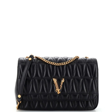 Versace Virtus Chain Flap Shoulder Bag Quilted Leather Medium