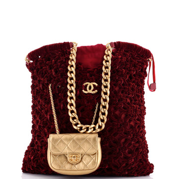 Chanel Precious Net Shopping Tote Braided Velvet with Quilted Lambskin Medium