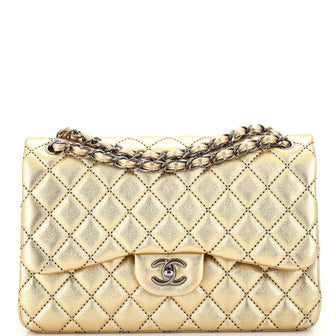 Chanel Classic Double Flap Bag Quilted Metallic Lambskin Jumbo