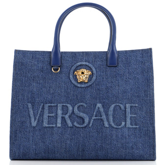 Versace La Medusa Tote Embossed Denim Large