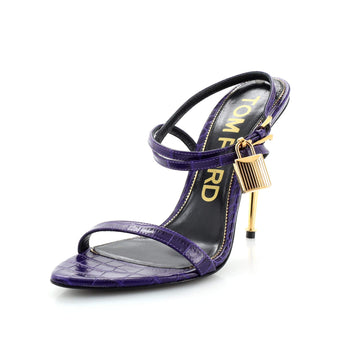 Tom Ford Women's Padlock Pointy Naked Heeled Sandals Crocodile Embossed Leather 105