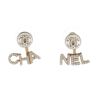 Chanel CHA-NEL Drop CC Stud Earrings Metal with Crystals and Faux Pearls