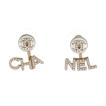 Chanel CHA-NEL Drop CC Stud Earrings Metal with Crystals and Faux Pearls