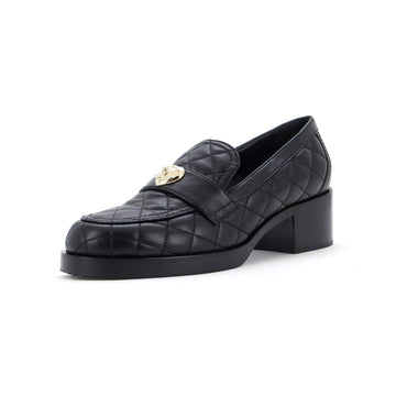 Chanel Women's CC Heart Loafers Quilted Leather