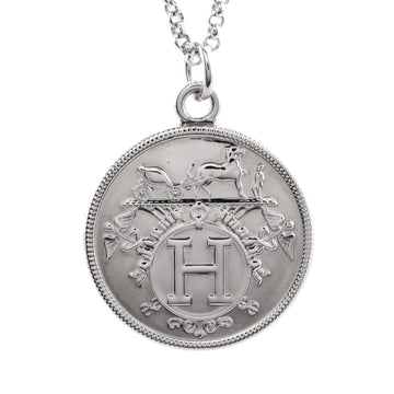Hermes Ex-Libris Pendant Necklace Sterling Silver with 18K Rose Gold Medium