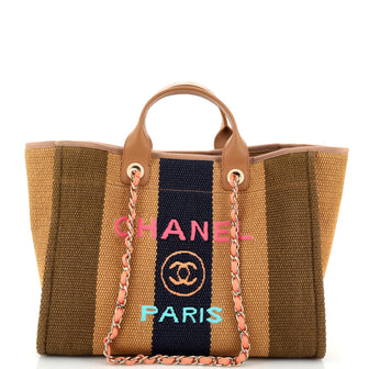Chanel Deauville Tote Striped Viscose Canvas Medium