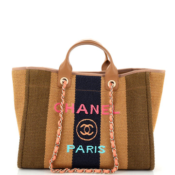 Chanel Deauville Tote Striped Viscose Canvas Medium