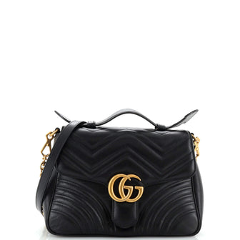 Gucci GG Marmont Top Handle Flap Bag Matelasse Leather Small
