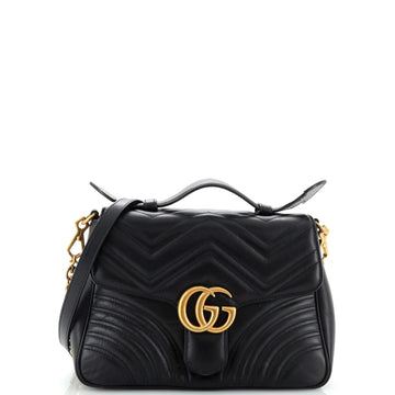 Gucci GG Marmont Top Handle Flap Bag Matelasse Leather Small