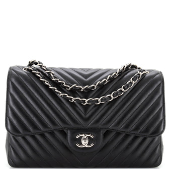 Chanel Classic Double Flap Bag Chevron Caviar Jumbo