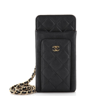 Chanel O Phone Holder Crossbody Bag Quilted Caviar