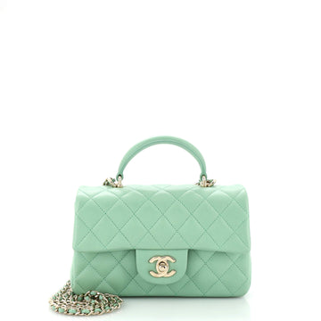 Chanel Classic Single Flap Top Handle Bag Quilted Lambskin Mini
