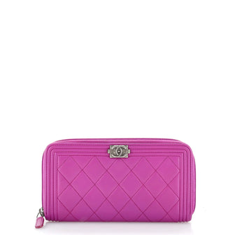 Chanel Boy Zip Around Wallet Quilted Lambskin Long