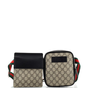 Gucci Double Web Belt Bag GG Coated Canvas with Leather