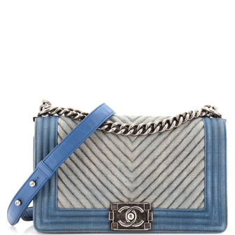 Chanel Boy Flap Bag Chevron Denim Old Medium