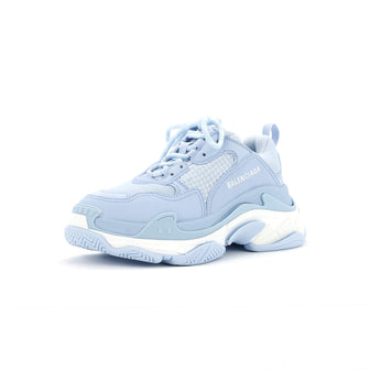 Balenciaga Men's Allover Logo Triple S Sneakers Printed Technical Fabric and Faux Leather