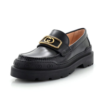 Gucci Women's Rectangle Interlocking G Loafers Leather