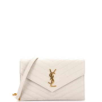 Saint Laurent Classic Monogram Wallet on Chain Matelasse Chevron Leather Small
