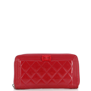 Chanel Boy Zip Around Wallet Quilted Patent Long
