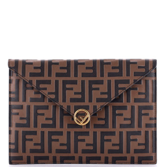 Fendi F is Fendi Envelope Flat Pouch Zucca Embossed Leather Large