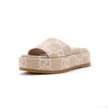 Gucci Women's Angelina Platform Slide Sandals GG Canvas