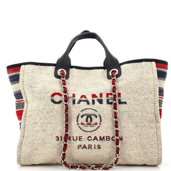Chanel Deauville Tote Canvas with Striped Detail Medium