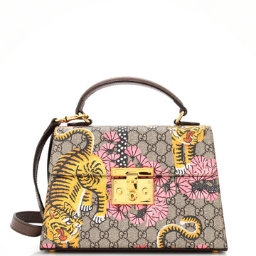 Gucci Padlock Top Handle Bag Bengal Print GG Coated Canvas Small