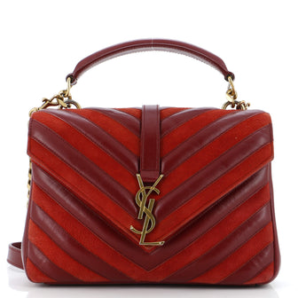 Saint Laurent Classic Monogram College Bag Matelasse Chevron Leather and Suede Medium