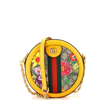 Gucci Ophidia Round Shoulder Bag Flora GG Coated Canvas Mini