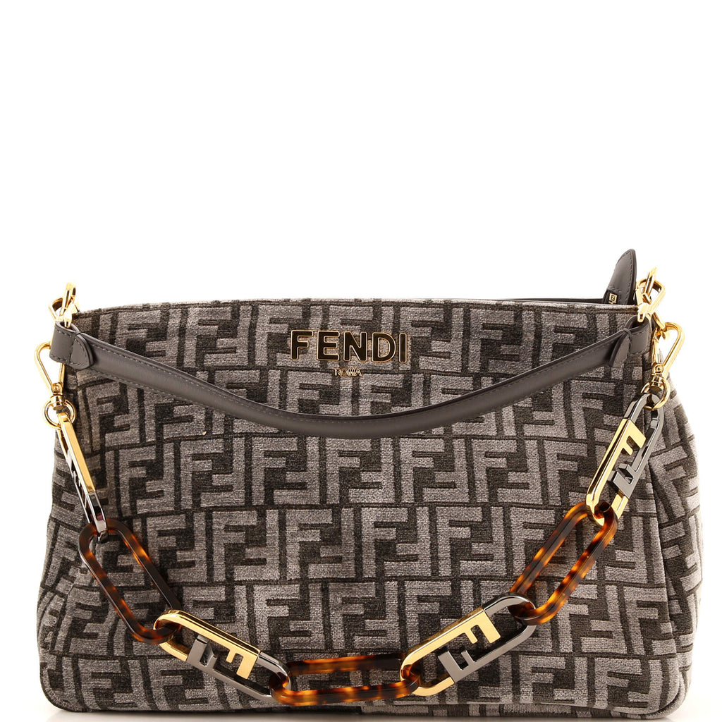 Fendi O'Lock Zip Shoulder Bag Zucca Chenille Gray 28506359