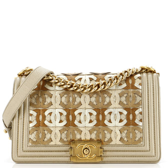 Chanel Boy Flap Bag Woven Leather Old Medium