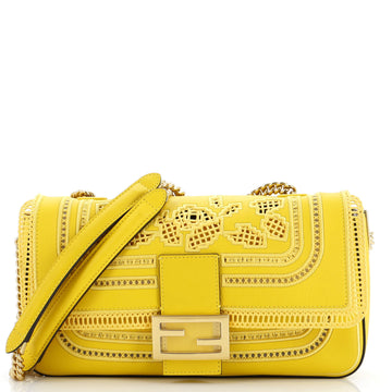 Fendi Lace Baguette Chain Bag Embroidered Leather Medium