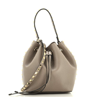 Valentino Garavani Convertible Rockstud Drawstring Bucket Bag Leather Small