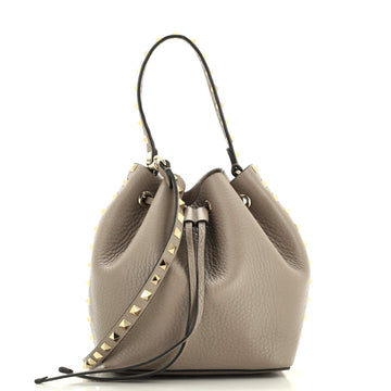 Valentino Garavani Convertible Rockstud Drawstring Bucket Bag Leather Small