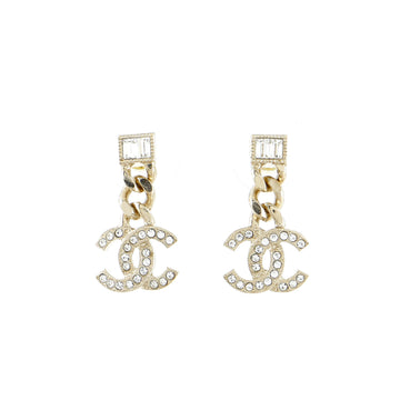 Chanel CC Chain Drop Earrings Metal with Crystals