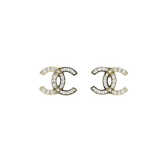 Chanel CC Stud Earrings Metal with Crystals