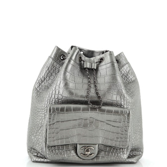 Chanel Drawstring Backpack Crocodile Embossed Calfskin Large