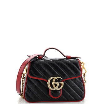 Gucci GG Marmont Top Handle Flap Bag Diagonal Quilted Leather Mini