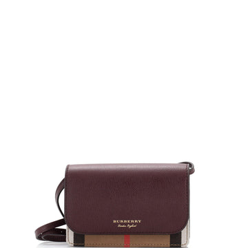 Burberry Hampshire Wallet on Chain Leather and House Check Canvas