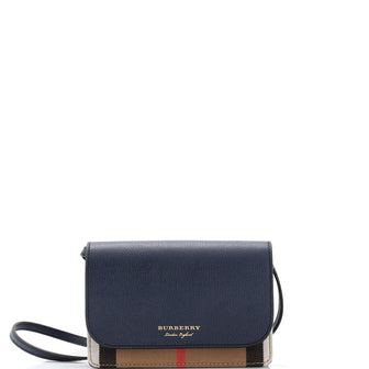 Burberry Hampshire Wallet on Chain Leather and House Check Canvas