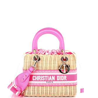 Christian Dior Lady Dior Bag Wicker and Oblique Canvas Medium