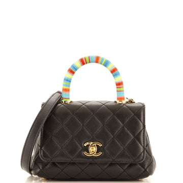 Chanel Coco Top Handle Bag Quilted Goatskin with Multicolor Handle Extra Mini